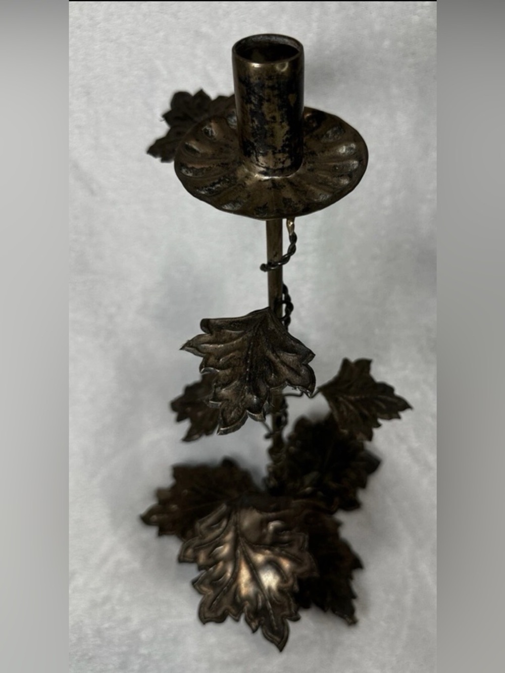 Antique-Style Metal Leaf Candle Holder in Dark Bronze